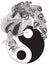 Feng Huang Chinese phoenix and Yin Yang. Black and white vector