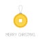 Feng shui Chinese coin with hole. China gold money. Merry Christmas ball. Flat design. White background Isolated. Greeting card.