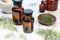 Fennel essential oil on amber bottles