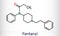 Fentanyl, fentanil,  C22H28N2O molecule. It is opioid analgesic. Structural chemical formula