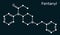 Fentanyl, fentanil,  C22H28N2O molecule. It is opioid analgesic. Structural chemical formula on the dark blue background