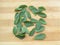 Fenugreek leaves square on wooden background