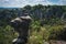 Ferdinandstein with unrecognized climber in famous Bastei national park Saxon Switzerland, Germany. Beautiful sand stone