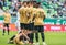 Ferencvaros players forming a wall during a free kick in Hungarian OTP Bank Liga Gameweek 31 match Ferencvaros vs Zalaegerszegi 5