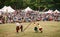 Fergus, Ontario, Canada - 08 11 2018: Traditional Scottish heavies competitions athletes wearing kilts are preparing to