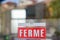 Ferme means in french closed boutique on red sign board door entrance on windows shop restaurant cafe store signboard