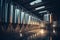 Fermentation mash vats or boiler tanks in a brewery factory. Brewery plant interior. Factory for the production of beer. Modern