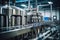 Fermentation mash vats or boiler tanks in a brewery factory. Brewery plant interior. Factory for the production of beer. Modern