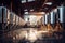 Fermentation mash vats or boiler tanks in a brewery factory. Brewery plant interior. Factory for the production of beer. Modern