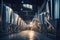 Fermentation mash vats or boiler tanks in a brewery factory. Brewery plant interior. Factory for the production of beer. Modern