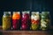 Fermented vegetables in jars. Generative AI