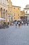 Fermo, Italy - June 23, 2019: People enjoying summer day and food at outdoor restaurant and resting