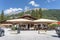 Fernpass, Austria - Aug 6, 2020: Restaurant at Zugspitze viewpoint in summer