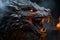 Ferocious fire-breathing dragon close-up, a scary mystical creature, AI Generated