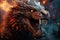 Ferocious fire-breathing dragon close-up, a scary mystical creature, AI Generated