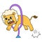 Ferocious lion playing circus jumping stunt, doodle icon image kawaii