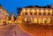 Ferrara, Italy: Evening view of the historic center of Ferrara. Illuminated old architecture and the city landmarks