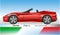 Ferrari California Spider, classic and vintage sport car, silhouette illustration with italian flag