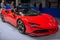 Ferrari SF90 Stradale Plug-In Hybrid electric sports car showcased at the Paris Motor Show, France - October 17, 2022