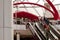 The Ferrari World Theme Park, ABU DHABI, UAE - May 2018: Tourist People standing on luxury escalator staircase
