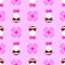 Ferret girl portrait with pink glasses and scarff. Seamless pattern. Vector illustration.