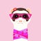 Ferret girl portrait with pink glasses and scarff. Vector illustration.