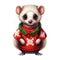 A ferret wearing a sweater and a christmas wreath.