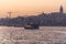 Ferries of istanbul, also known as vapur. Marmara sea and Istanbul cityscape in the background. Bosphorus ride