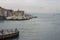 Ferries on the pier at rainy weather in Istanbul. Turkey