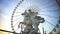 Ferris wheel behind marble statue of equestrian riding winged stallion in Paris