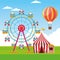 Ferris wheel and fair tent, colorful design