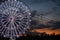 Ferris wheel in a kasirinkai park with tokyo city in background
