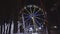 Ferris wheel rotating at amusement park under dark night sky