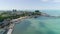 Ferris wheel water park resort/flight over the water park and summer beach resort flight over the beach of the resort. Shadows fro