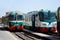 Ferrovia Circumetnea green and cream old rolling stock locomotive at Randazzo Station, Sicily Italy
