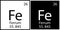 Ferrum chemical sign. Science structure. Square frames. Flat art. Mendeleev table. Vector illustration. Stock image.