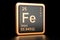 Ferrum iron Fe chemical element. 3D rendering