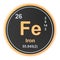 Ferrum, iron Fe chemical element. 3D rendering