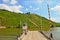 Ferry across the river Moselle to Marienburg Castle near village Puenderich - Moselle wine region in Germany