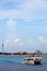 Ferry boat carrying passengers across the open tropical water