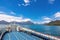 Ferry boat crossing lake in Patagonia, Chile, South America