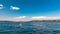 Ferry boat leaving from Galata Bridge at evening tome from european to asian part of Istanbul timelapse view from ship.