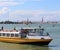 Ferry boat navigates fast near Venice in Italy