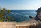 Ferry boat passes fishing boats moored in Tyrrhenian Sea near Positano