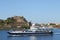 Ferry boat sails close to old fortress Corfu