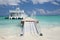 Ferry Boat, Tropical Sand Beach and Ocean