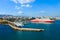 Ferry boats, cruise ships docking at the port of Piraeus