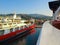 Ferry boats moored at the Thasos beach, Greece