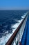 Ferry cruise railing in a blue sea ocean