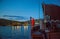 The ferry docks at the pier.